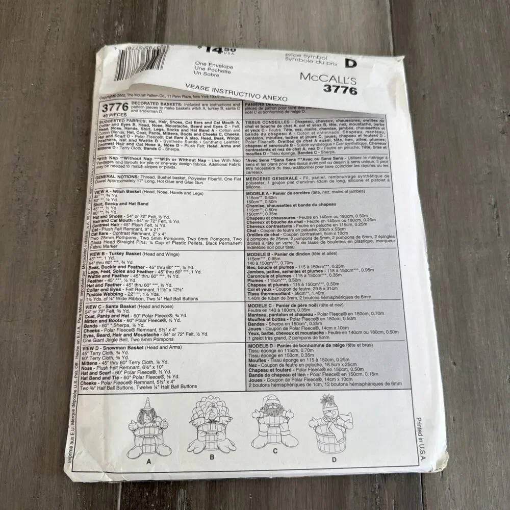 Vintage 2002 McCall’s Crafts Basket decorating pattern 3776 Uncut Factory Folded